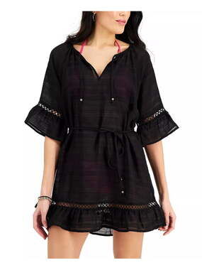 NWT Miken Black Belted Ruffle Cover-up Dress Size S